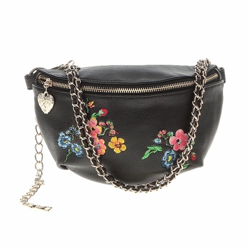 Betsey Johnson Black Crossbody Bag with Multicolor Floral Embroidery